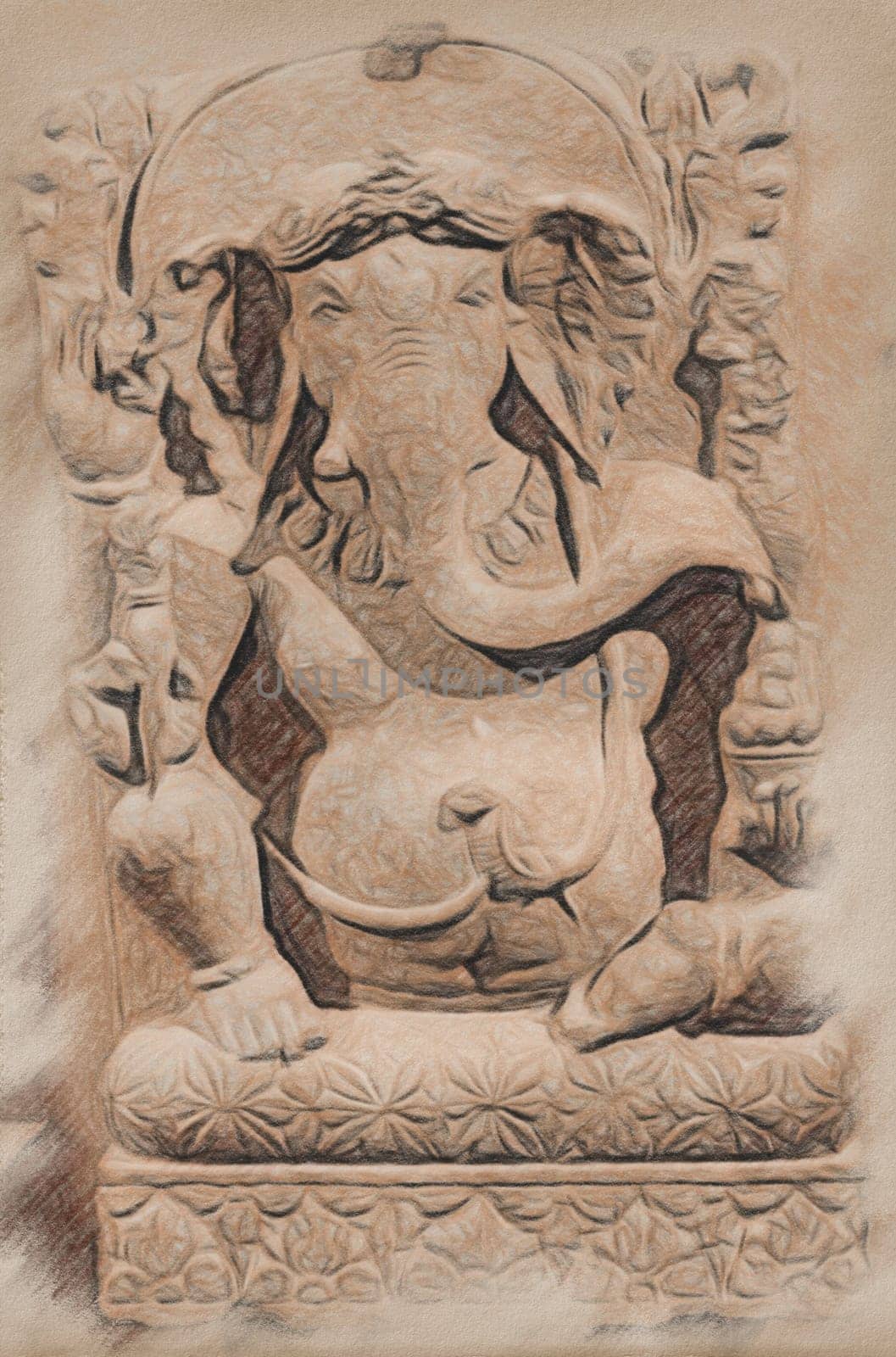 Ganesha illustration. Induism religion - elephant god, Indian traditional culture
