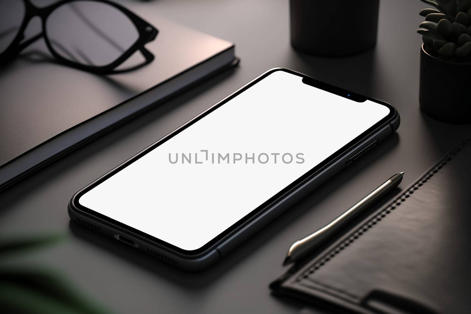 Smartphone mockup image - white mobile phone with blank space on screen