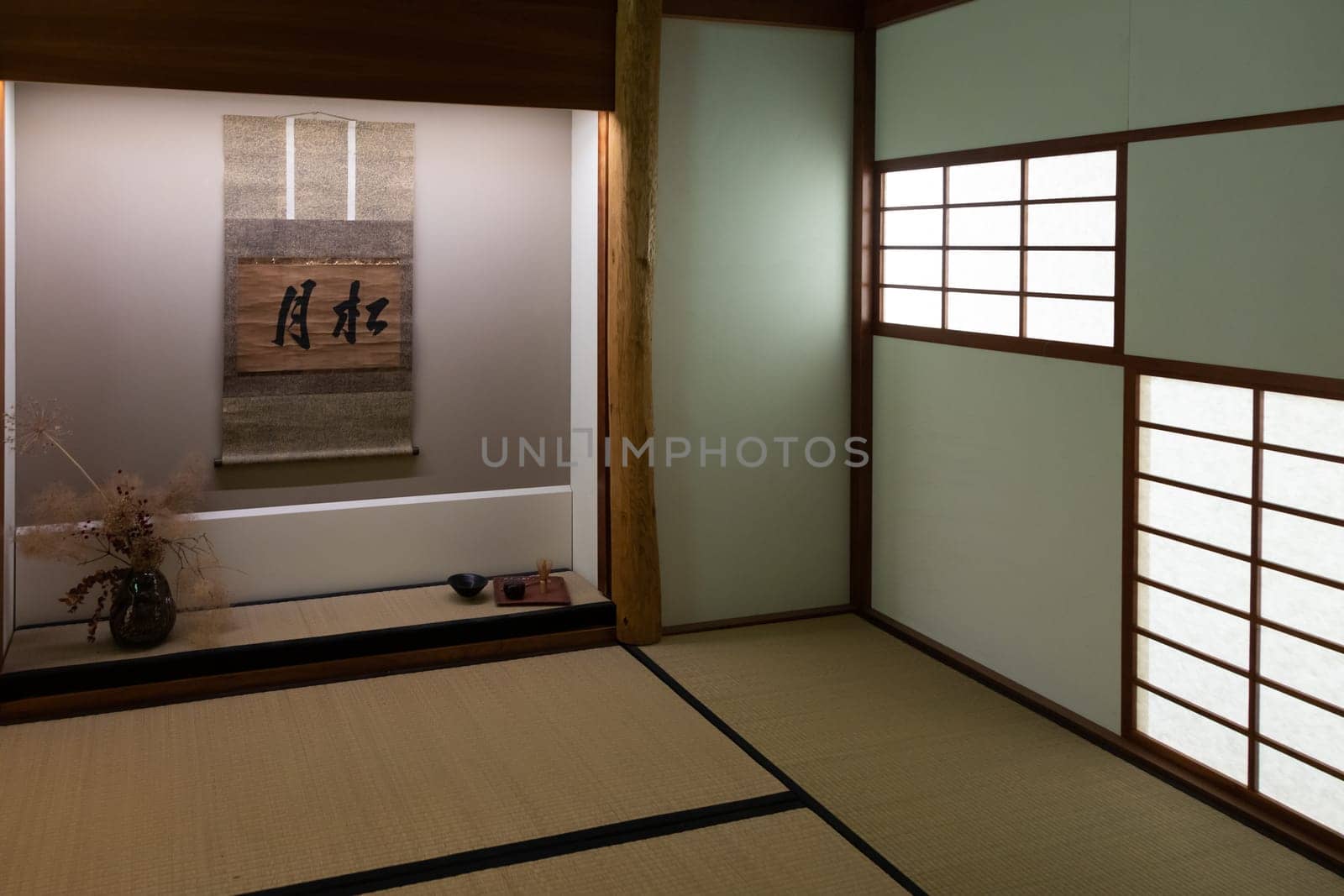 Reconstruction of a Japanese traditional tea room interior - minimal design, nobody