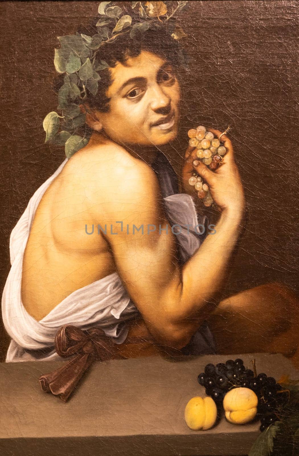 Rome, Italy - 28 December 2023: Self-portrait as the Sick Bacchus by Caravaggio, 1593 - oil on canvas - Galleria Borghese