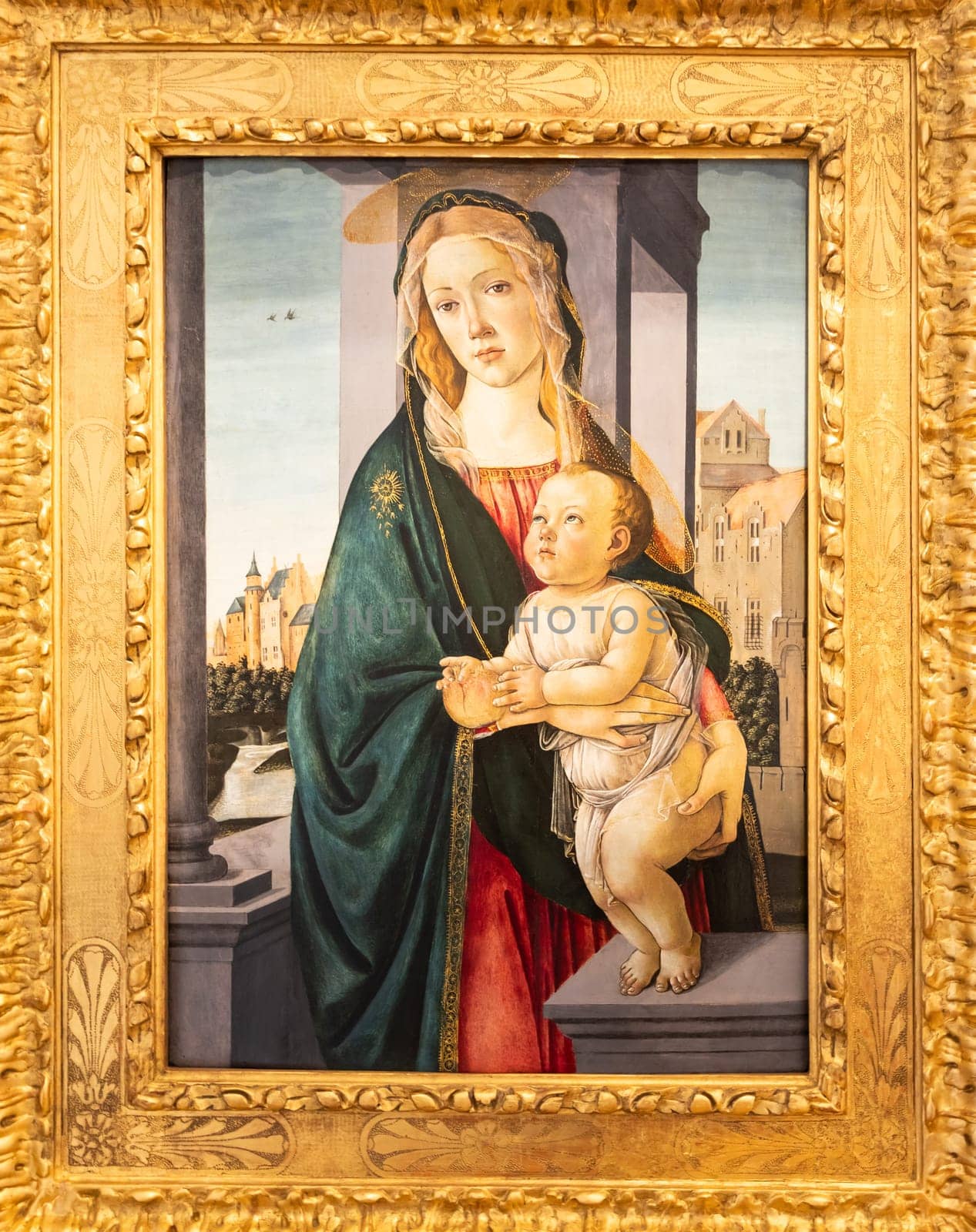 Turin, Italy - 12 December 2023: Madonna and Child, by Sandro Botticelli, ca 1490 - tempera on panel