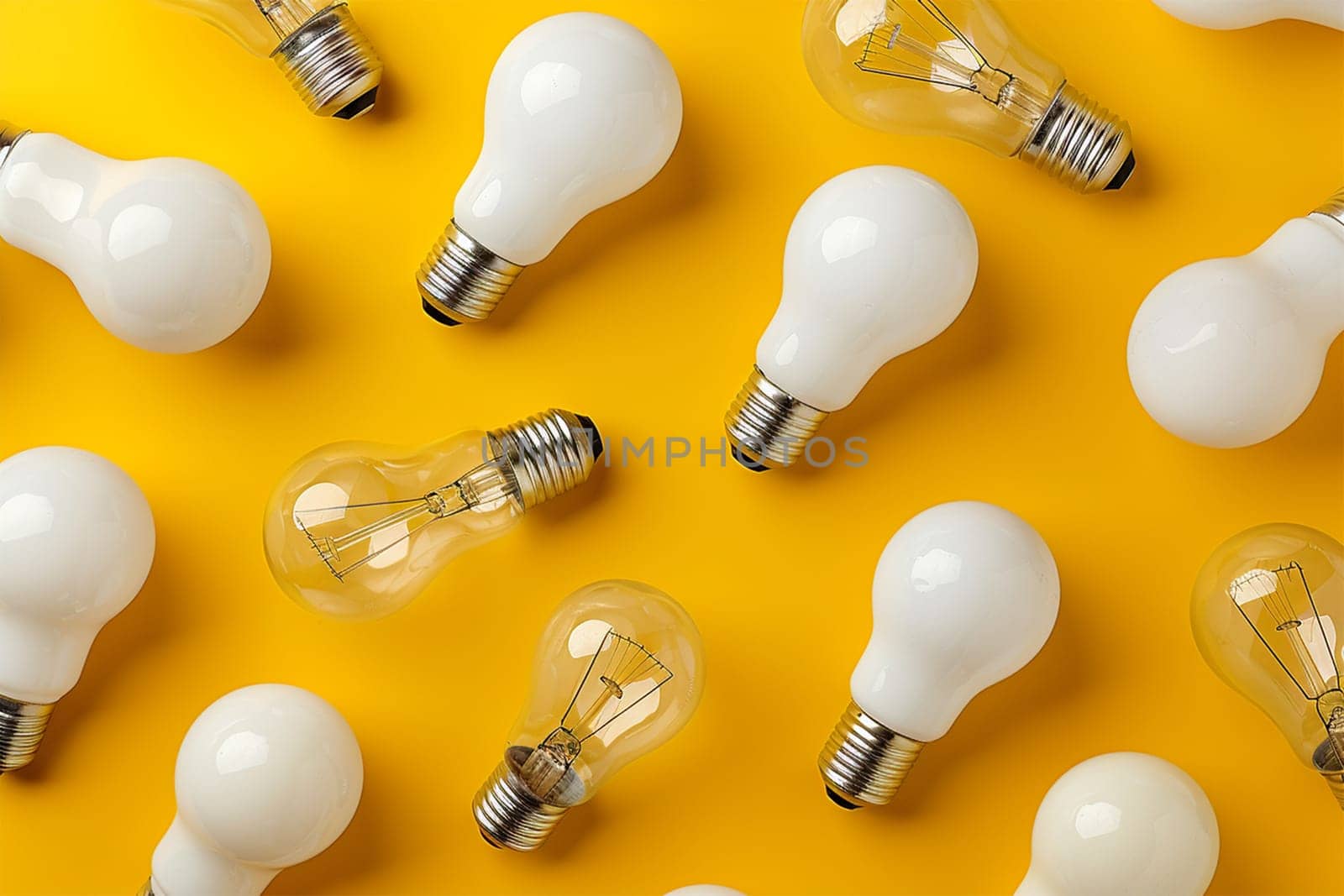 Business creativity and inspiration concepts with lightbulb and pencil on yellow background. motivation for success. think big ideas top view creative