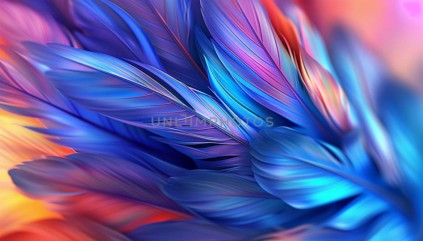 Neon feathers moving smooth. Abstract feather rainbow background. Closeup image fluffy feather under colorful pastel neon. Copy space Beautiful abstract effect