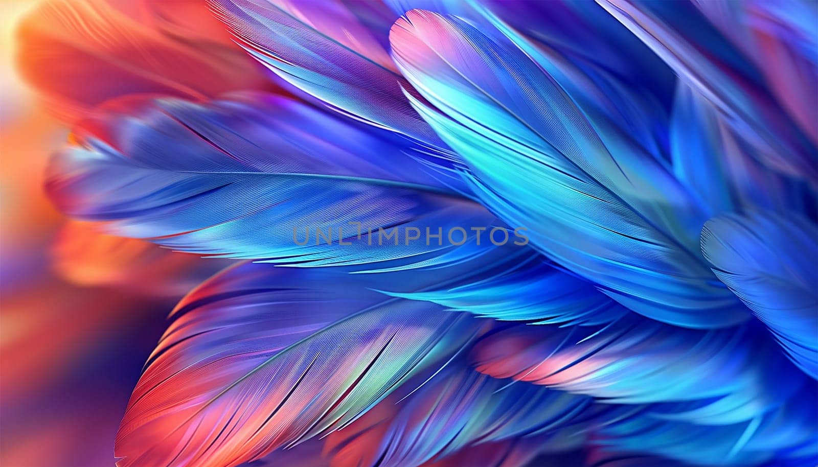 Neon feathers moving smooth. Abstract feather rainbow background. Closeup image fluffy feather under colorful pastel neon. Copy space Beautiful abstract effect