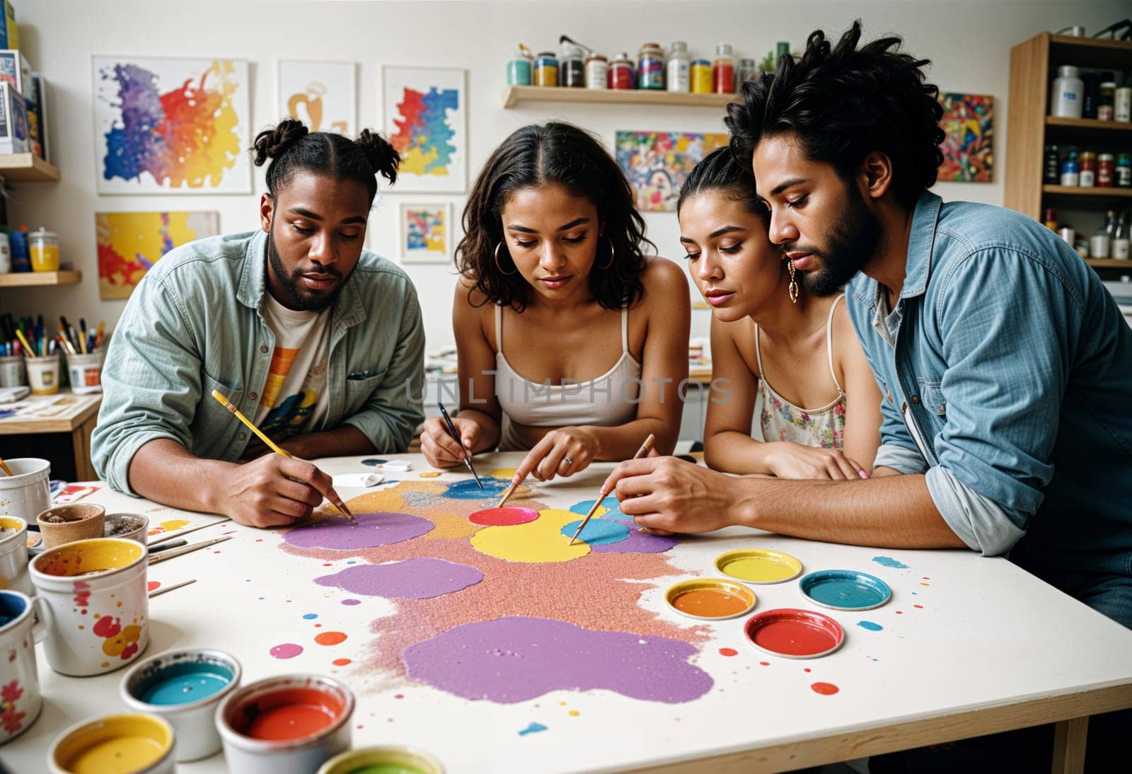 AI generated of a group of people are working on a painting and decorating it
