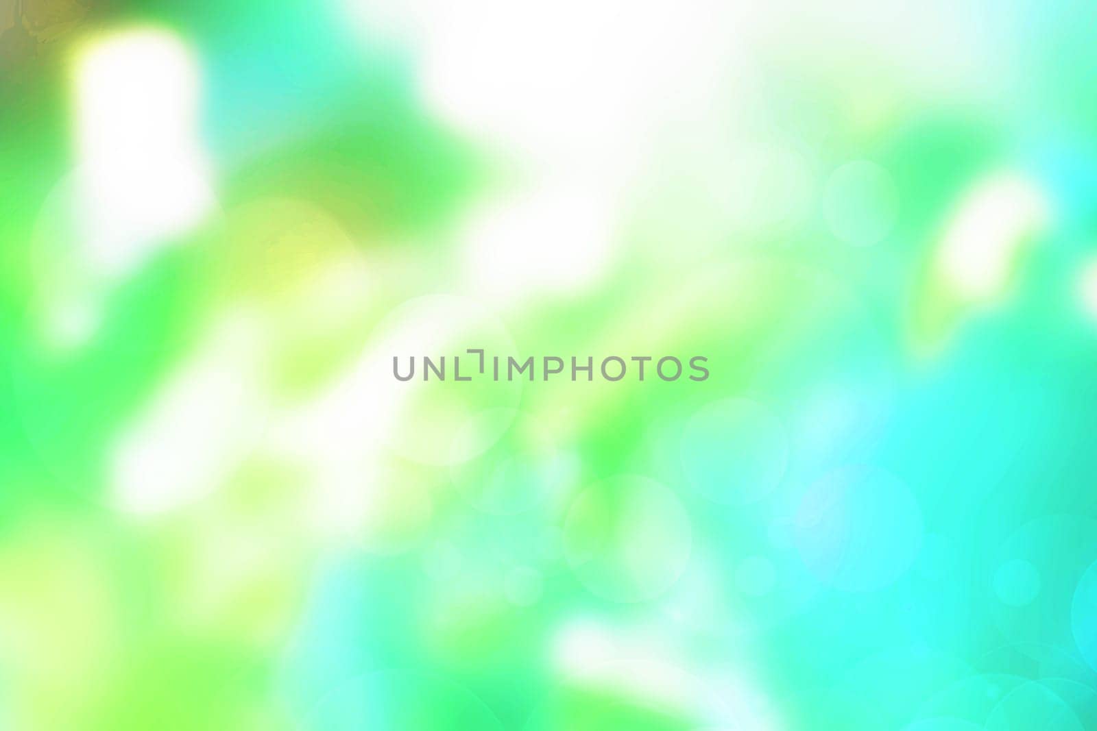 Abstract gradient light blue turquoise yellow green shiny blurred background texture with circular bokeh lights. Beautiful fresh backdrop. Space for design.