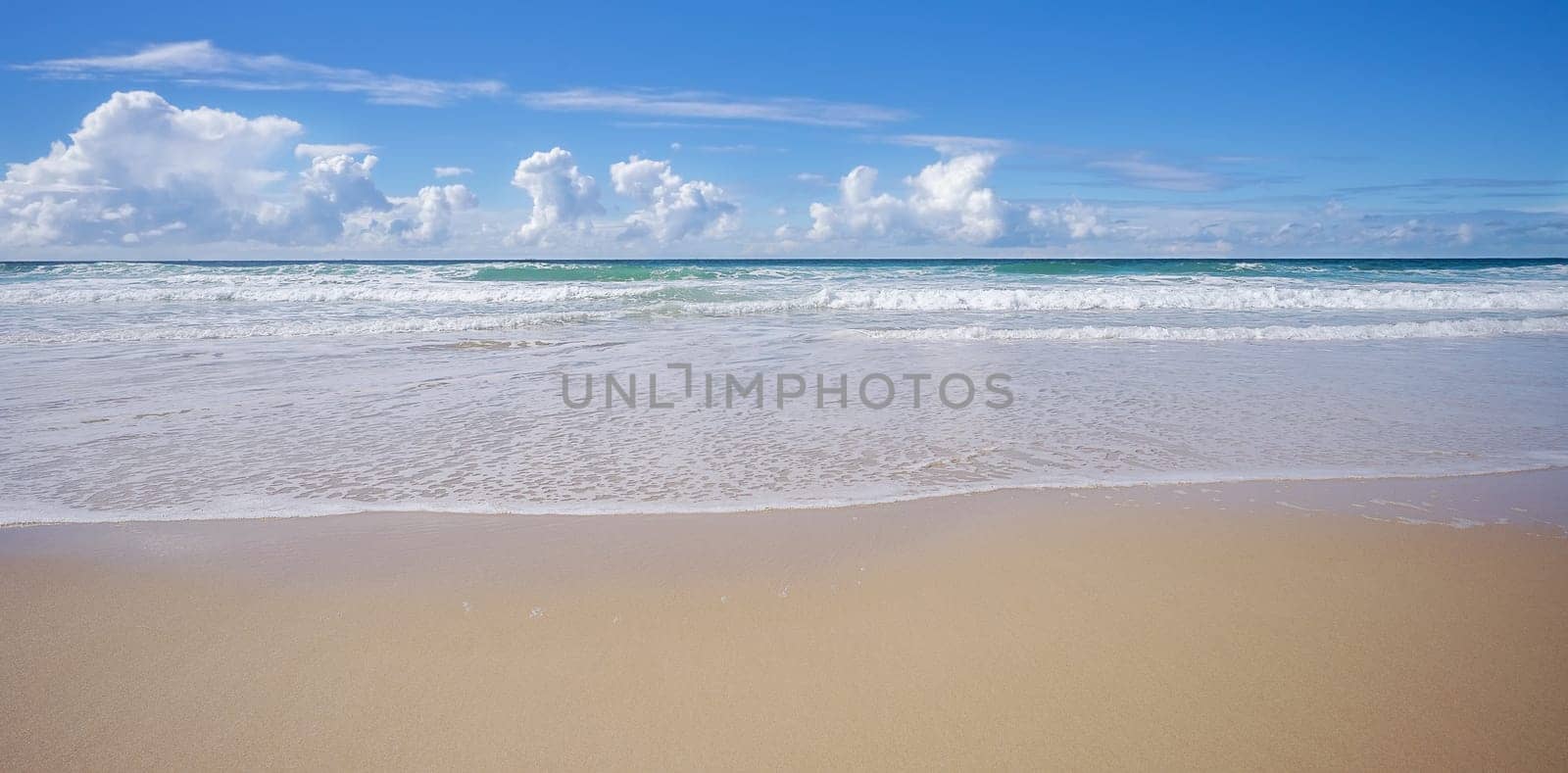Empty conceptual background with copy space for advertising holiday vacation taken Sunshine Coast Queensland sun surf sandy beach for morning exercise relaxation meditation inspiration