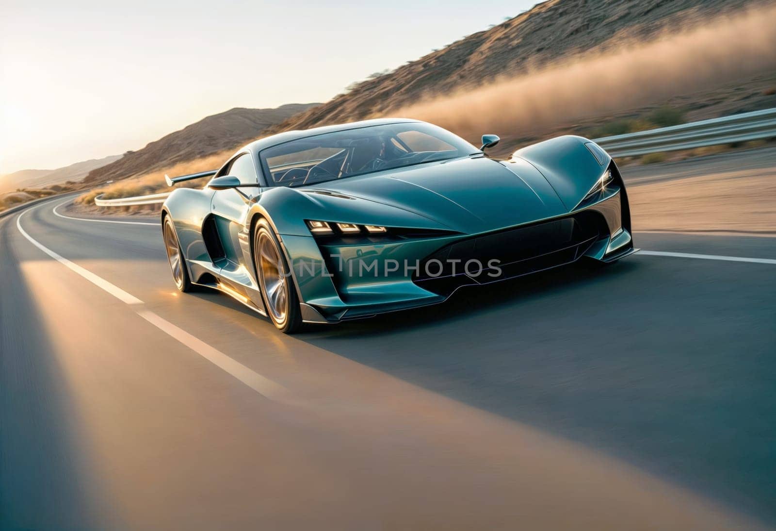 AI generated of the new supercar is driving down the road