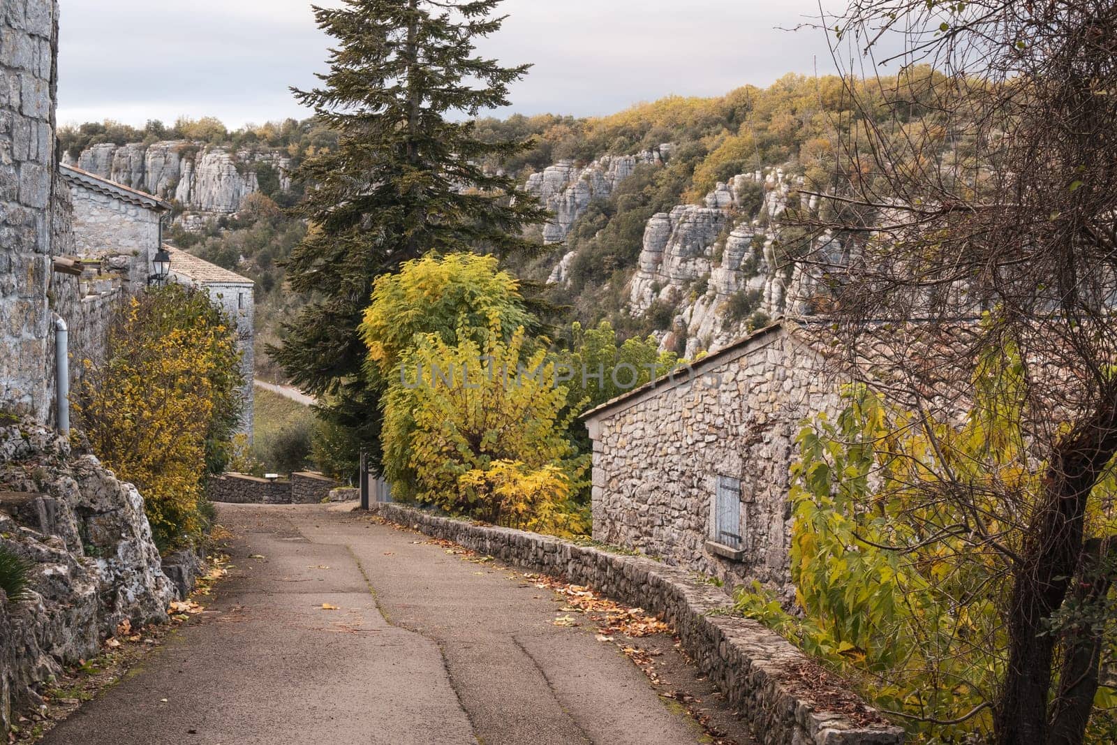 In the medieval village of Balazuc over Ardèche river. Photography taken in Auvergne-Rhône-Alpes, France