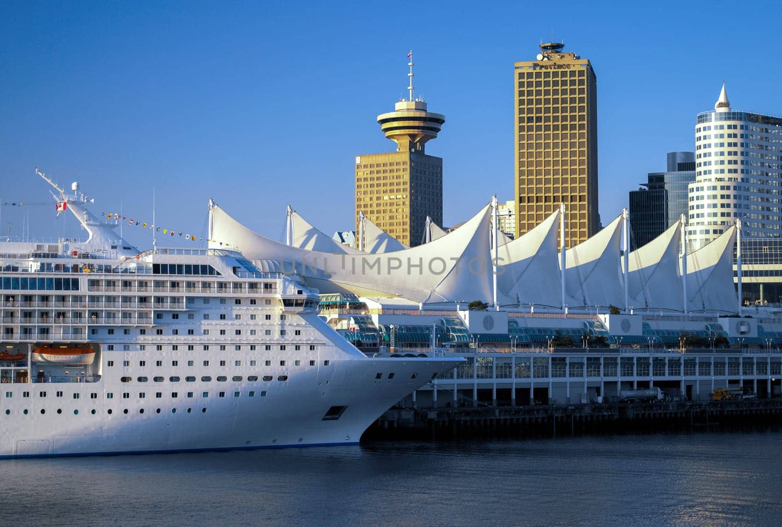 View from Stanley Park to downtown Vancouver and the cruise ship terminal.