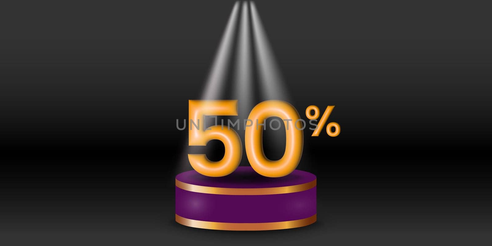 Product price discount on podium display color with white spotlights on a black background. Modern studio, wall scene fashion, stage podium scene with for Award Ceremony. 3D rendering.