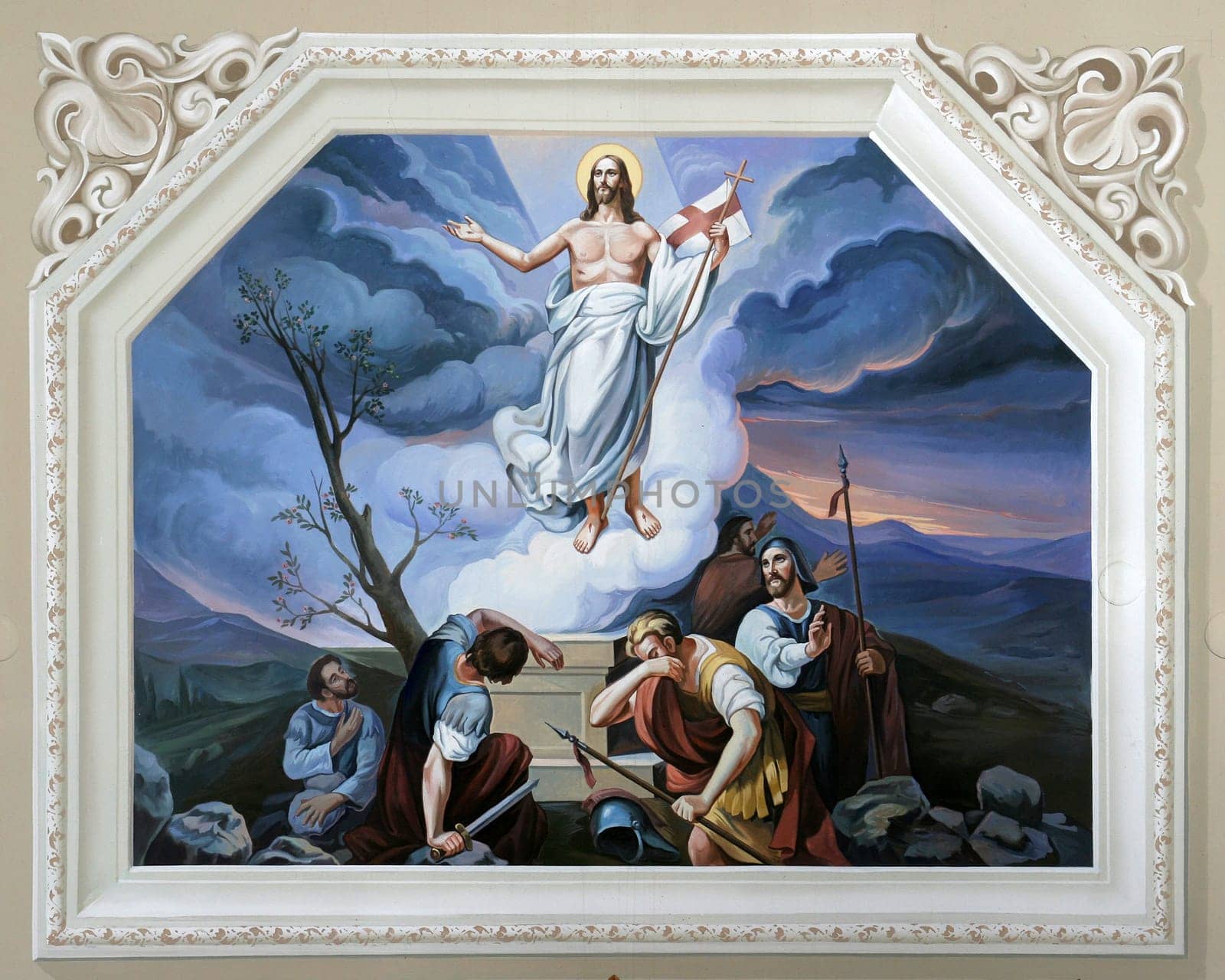 Resurrection of Christ, fresco in the parish church of the Exaltation of the Holy Cross in Oprisavci, Croatia