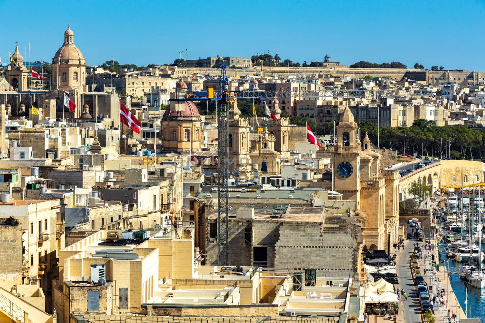 Medieval Malta: Birgu's skyline, Malta, features iconic churches, historic buildings and narrow streets in Malta. Cultural heritage of Malta