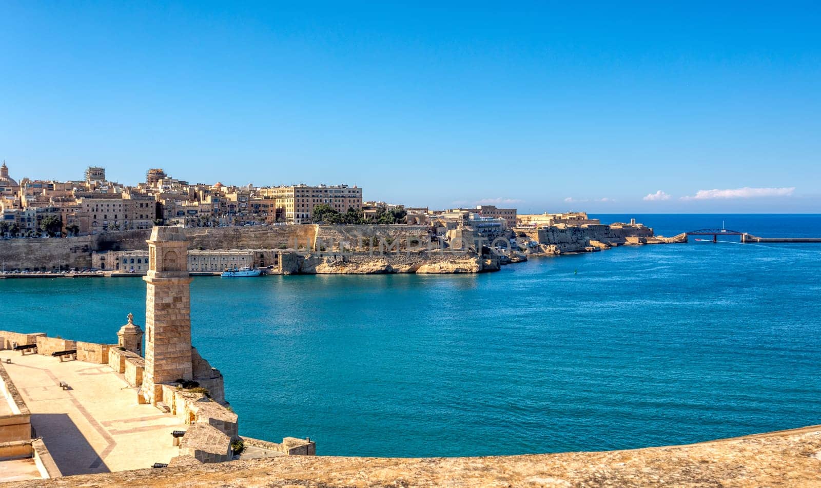 Fort St. Angelo, symbol of Malta's resilience, majestic stone walls, silent witness to rich history. Port in Birgu. View to Fort Saint Elmo. Cultural heritage of Malta
