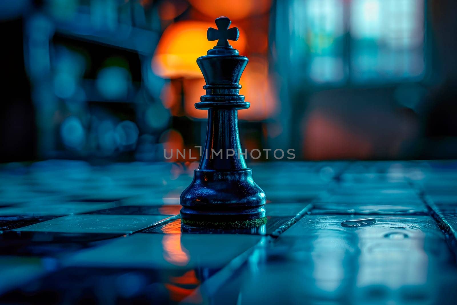 Leader, business strategy and planning concept. Chess king figure on a chessboard . AI generated