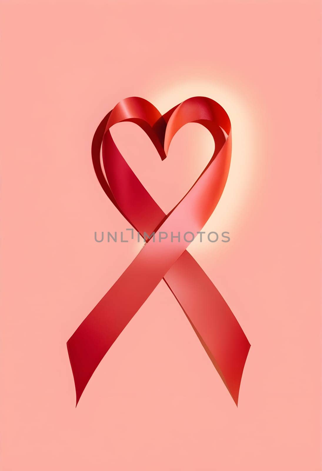 AI generated of red ribbon heart symbol on pink background