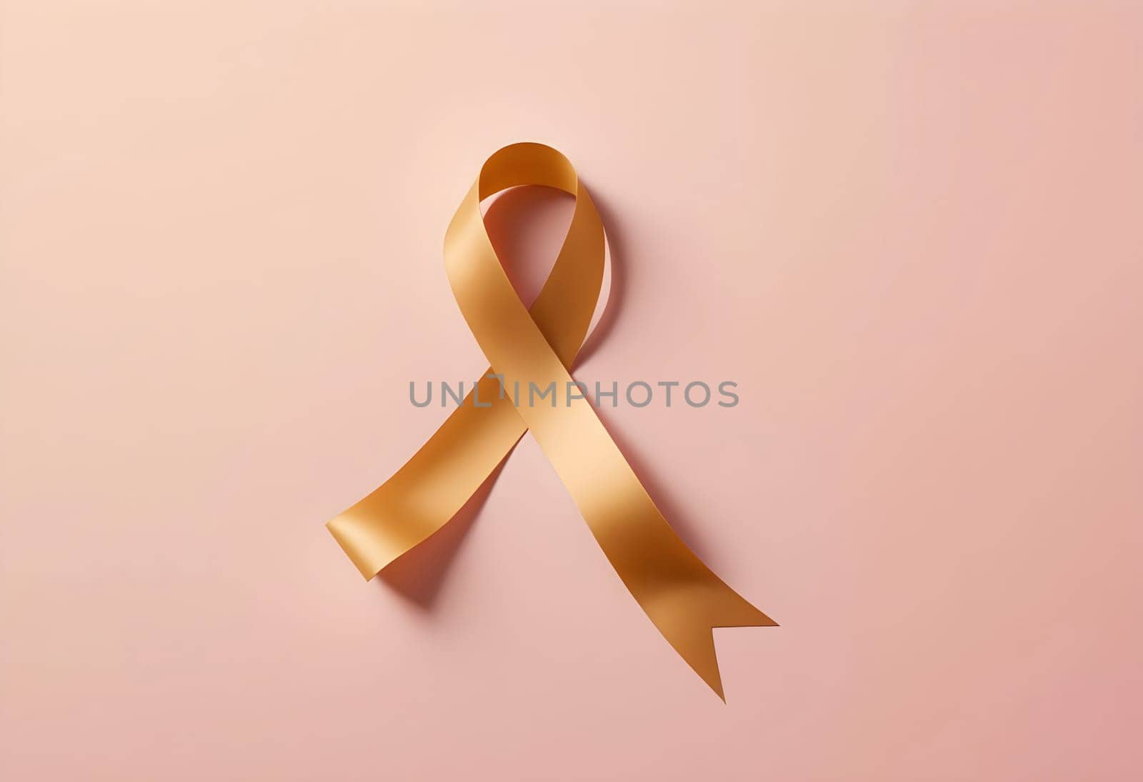 AI generated of a golden ribbon formed a heart symbol on a pink background
