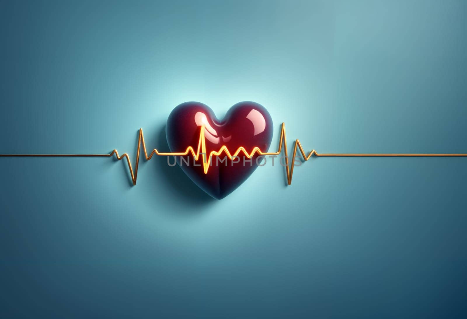 AI generated of heartbeat with heartbeat line on blue background
