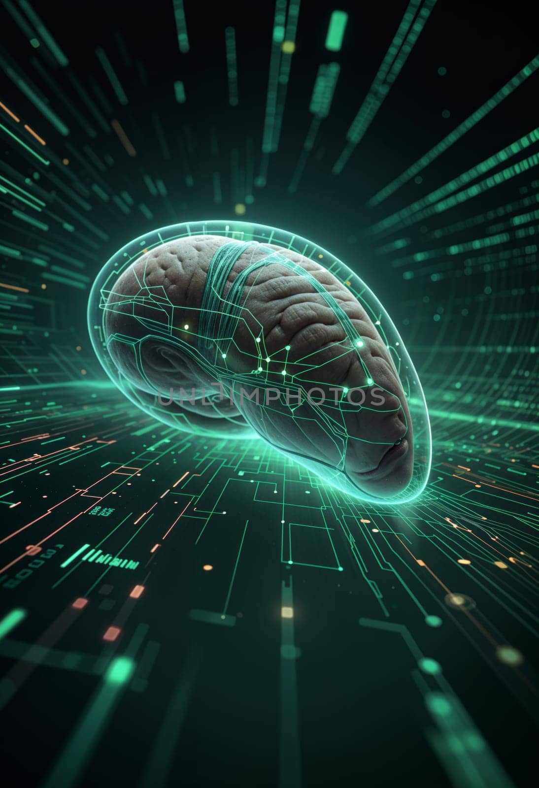 AI generated of the brain is shown in a futuristic background