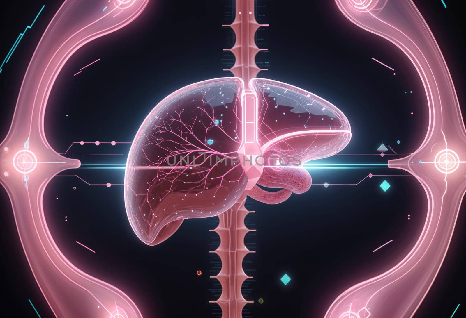 AI generated of the human liver is shown in a futuristic design
