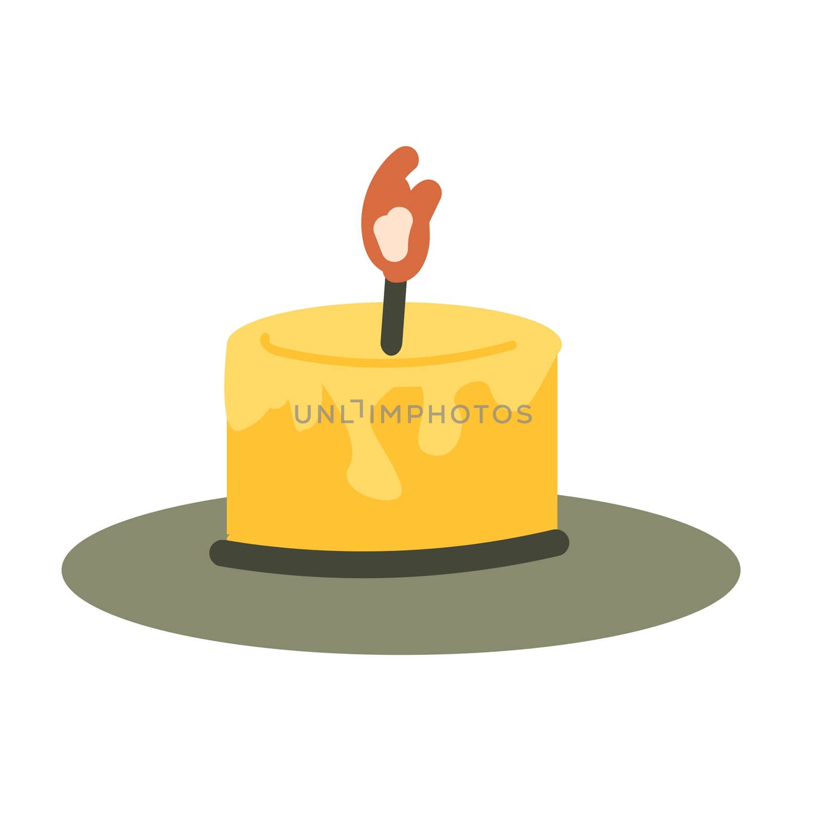 Burning candle in candle holder, candlestick vector Illustration in hand drawn style. Can use for banner, greeting card, poster.