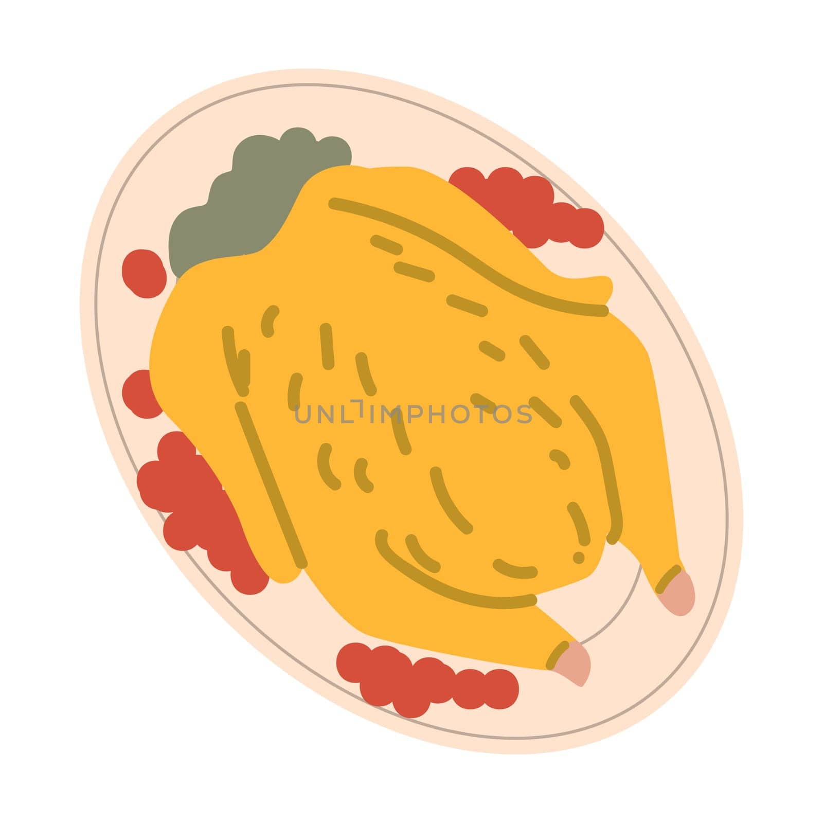 Autumn fall thanksgiving element turkey dish on plate harvest icon.Hand drawn autumn food vector illustration