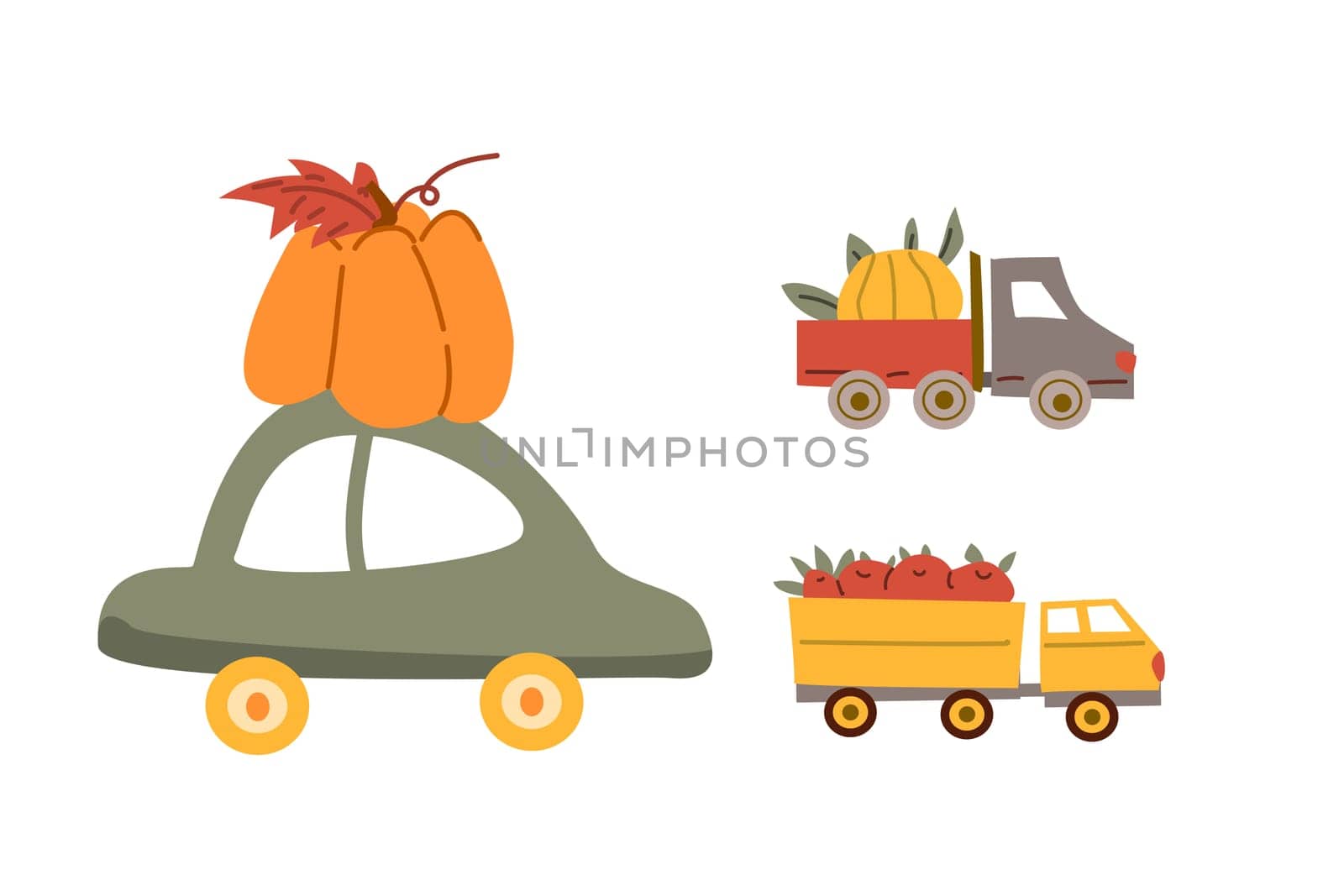Autumn fall festival thanksgiving day elements background with vehicle. Fall harvest party design.Thanksgiving day banner, border or greeting card.