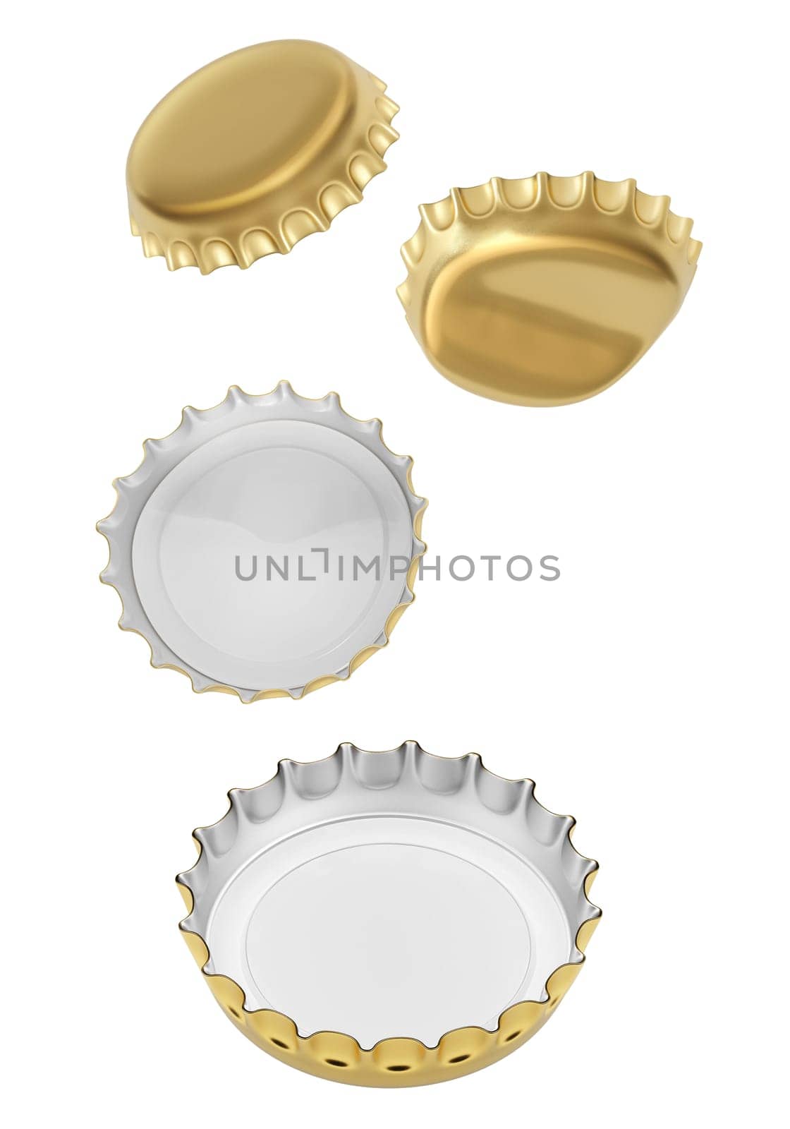 Golden bottle cap Flying, transparent background