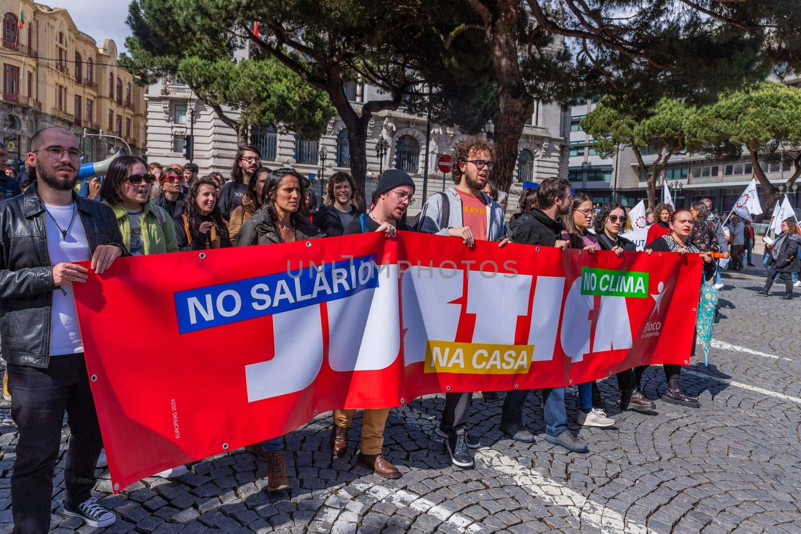 Porto, Portugal: May 1, 2024: Celebration and Protest of the May 1in Portugal, Labour Day, in Porto, Portugal