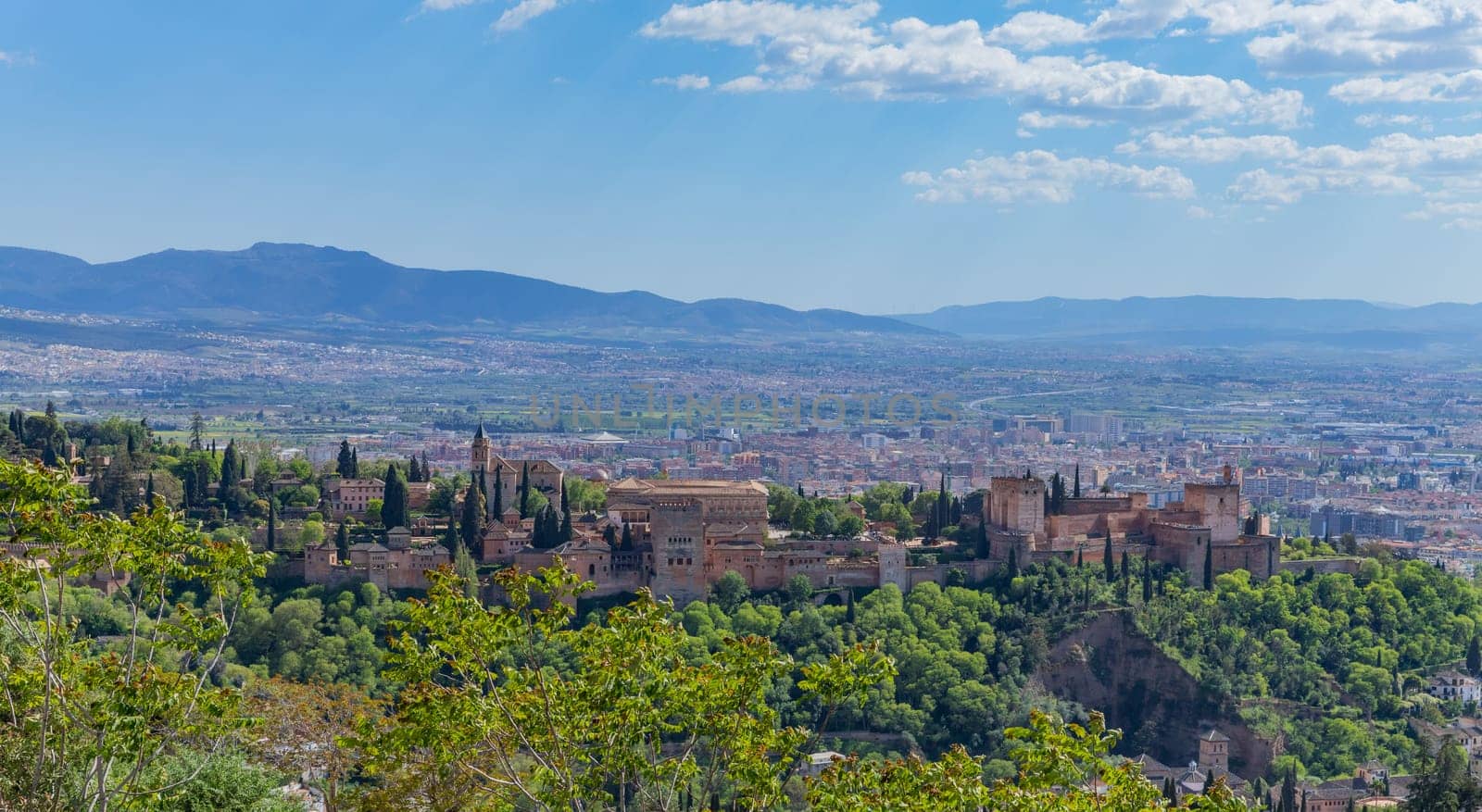 Alhambra palace with the Sierra Nevada in the background, Granada, Andalusia, Spain
