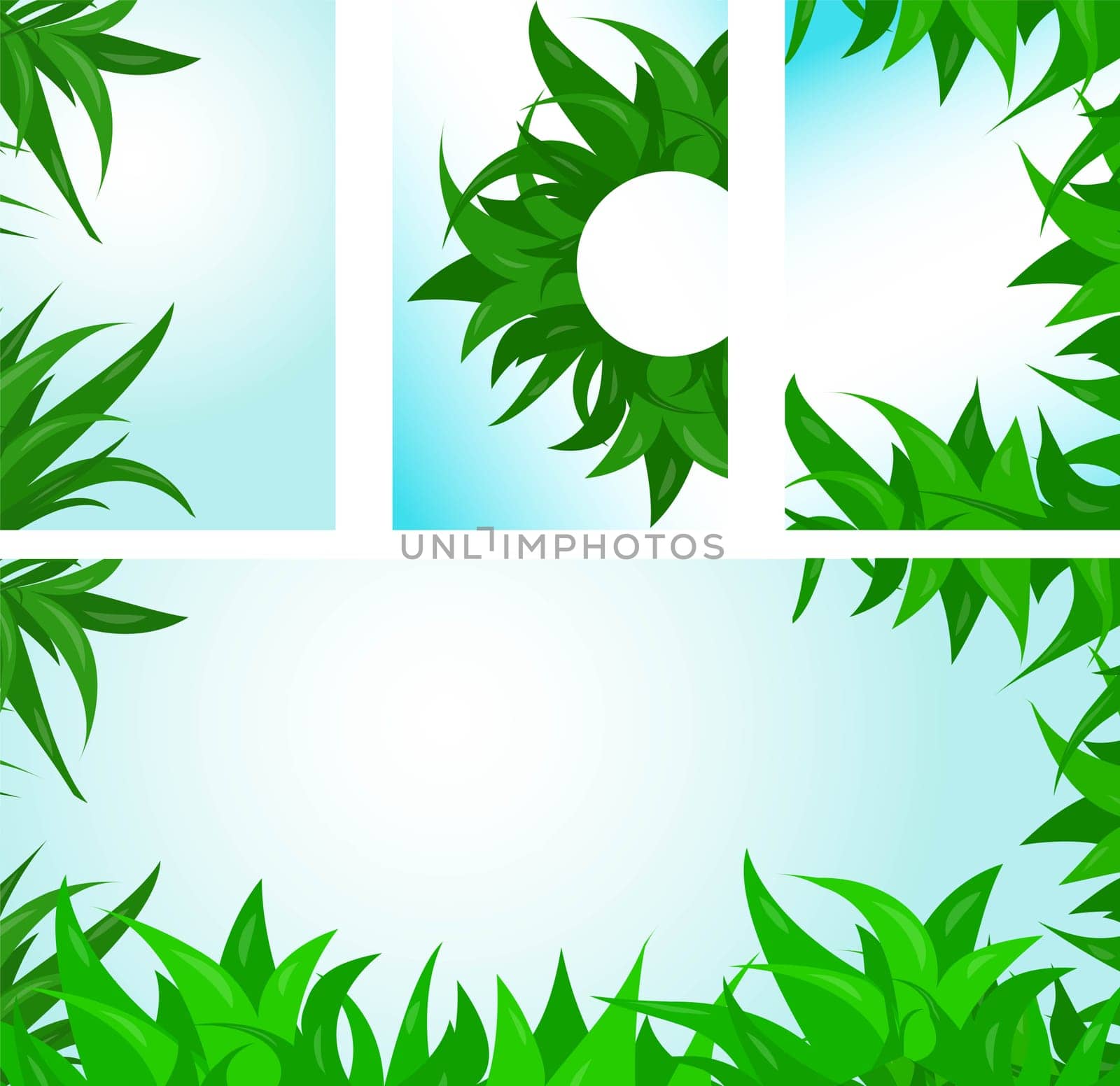 Set of universal nature backgrounds made of leaves with copy space. Vector illustration.