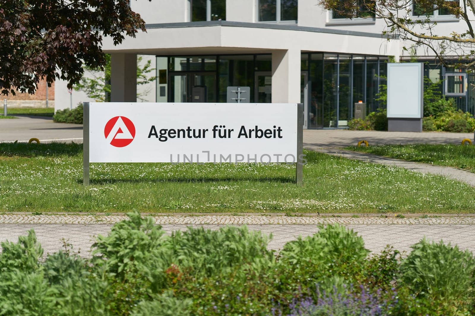 Sign with the german inscription Agentur für Arbeit, employment agency in Magdeburg in Germany
