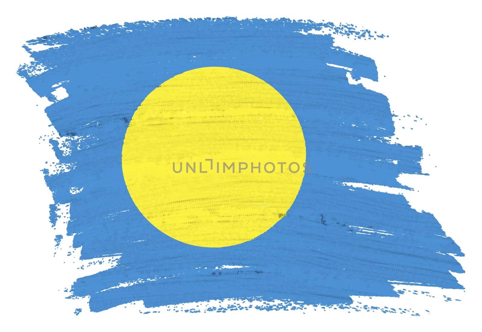 A Palau flag background paint splash brushstroke 3d illustration with clipping path blue Pacific Ocean gold full moon