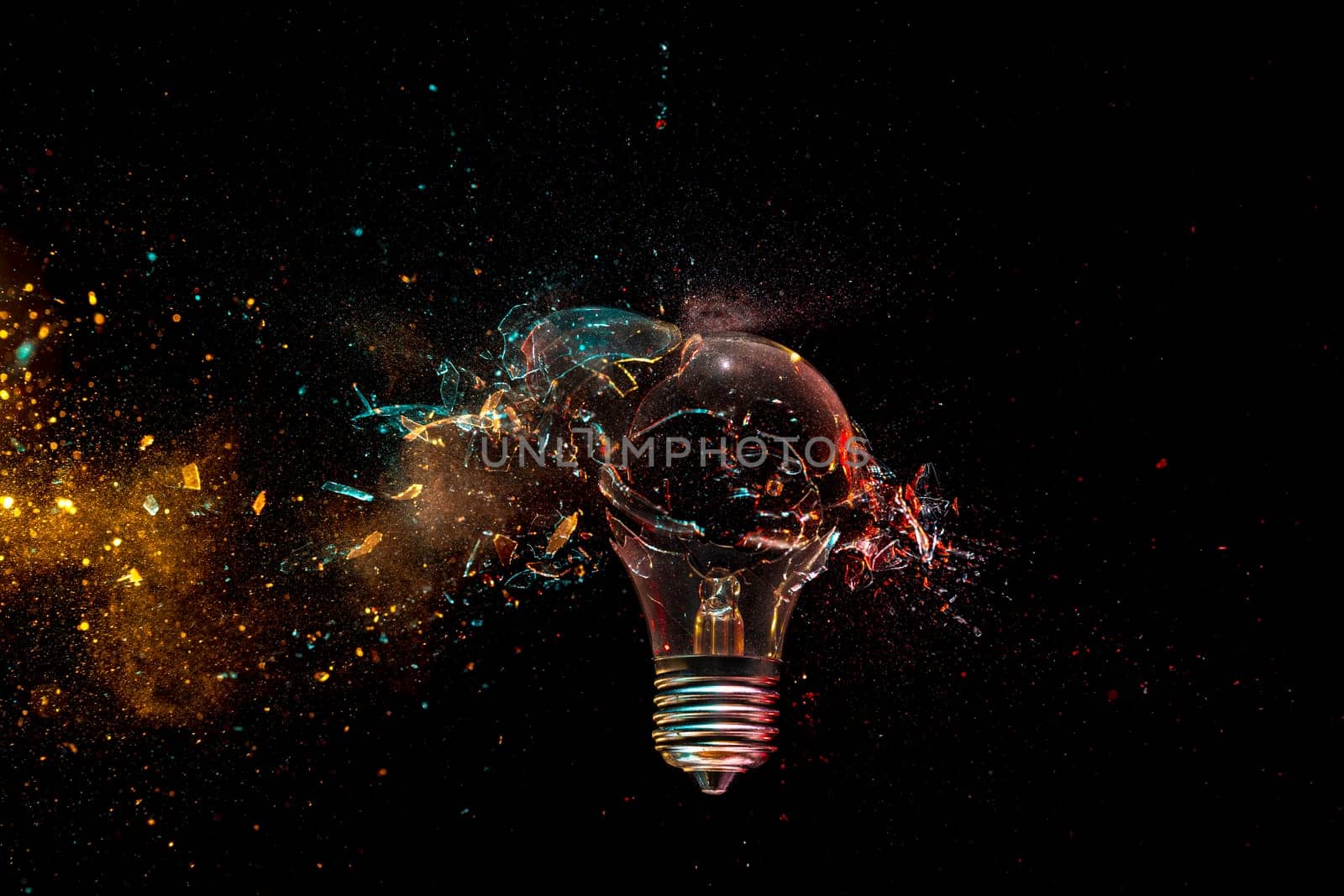High-speed  light bulb exploding  fragments and sparks