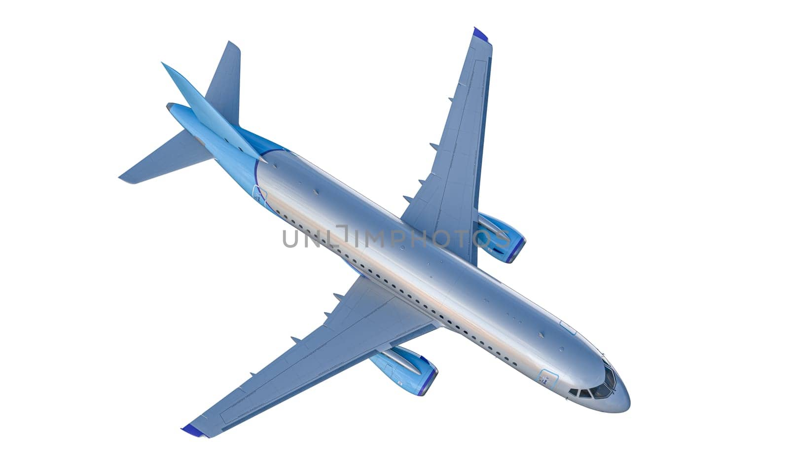 commercial airplane captured from above, isolated  transparent travel concept