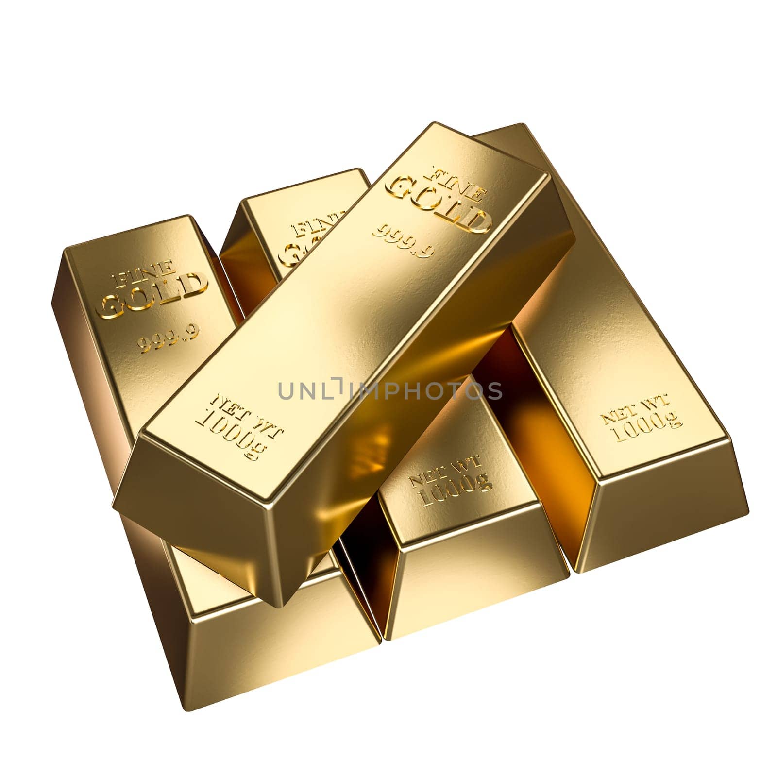 shiny gold bullion stacked, isolated  transparent background