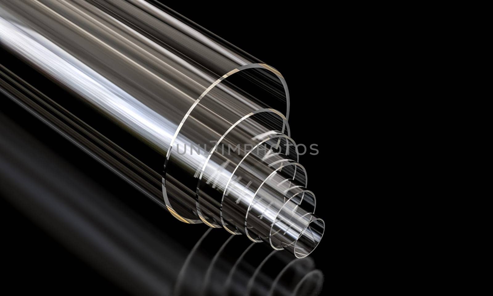 plexiglass plastic pipes stacked  reflecting  dark background