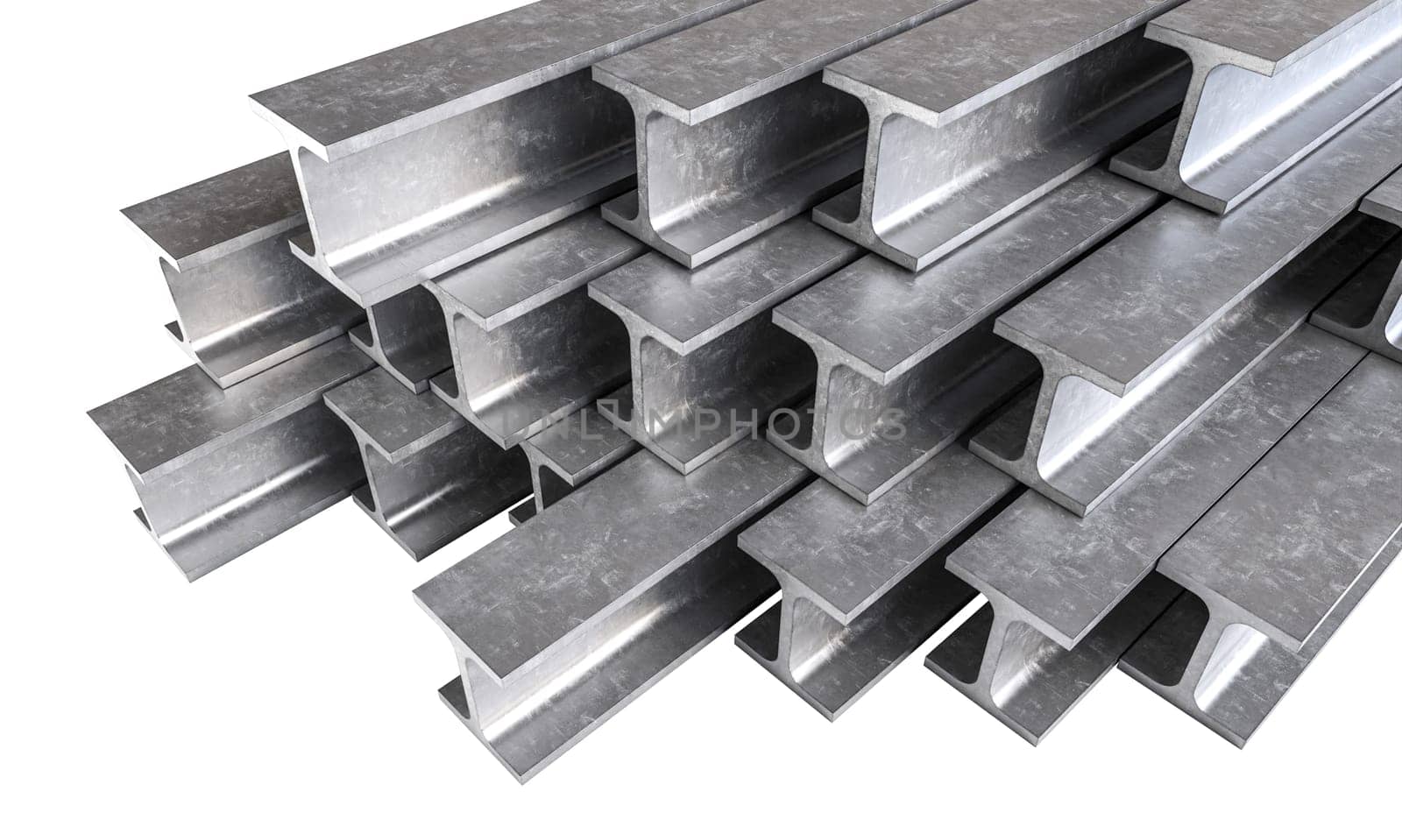 Pile metal channels  isolated background transparency,  industrial raw materials