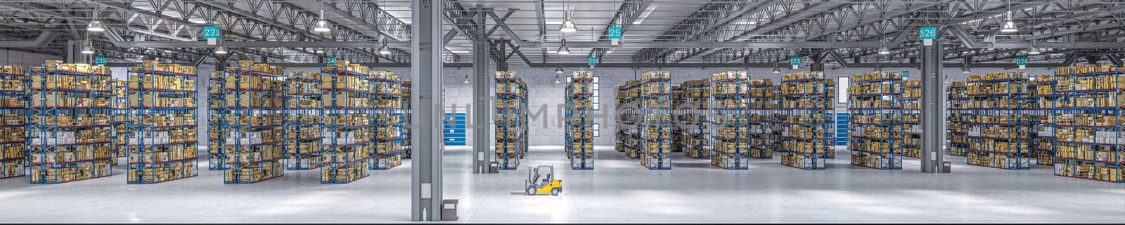 Wide view warehouse distribution center interior logistic
