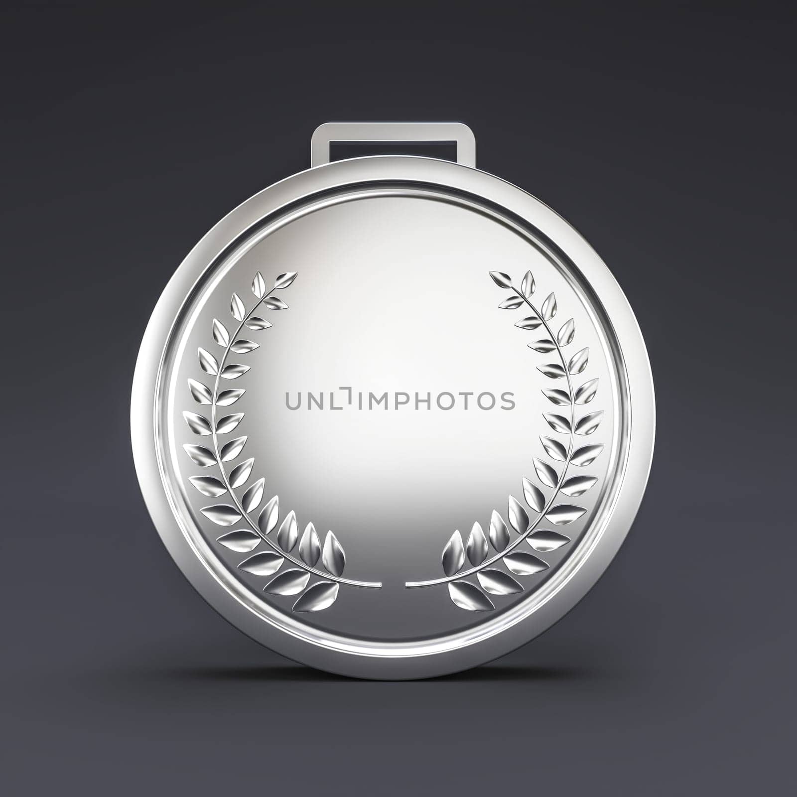 Elegant silver medal laurel wreath, sport,success,award concept