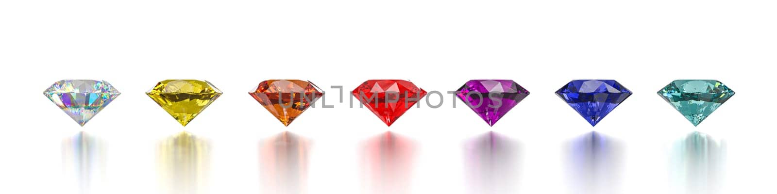 row  colored gemstones isolated  white background success unique