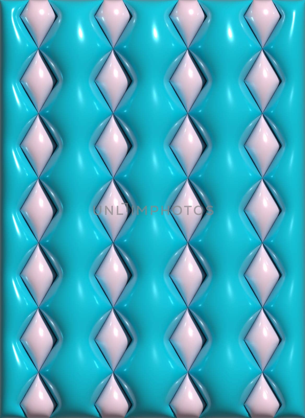 Abstract blue background with pink rhombuses, 3D rendering illustration