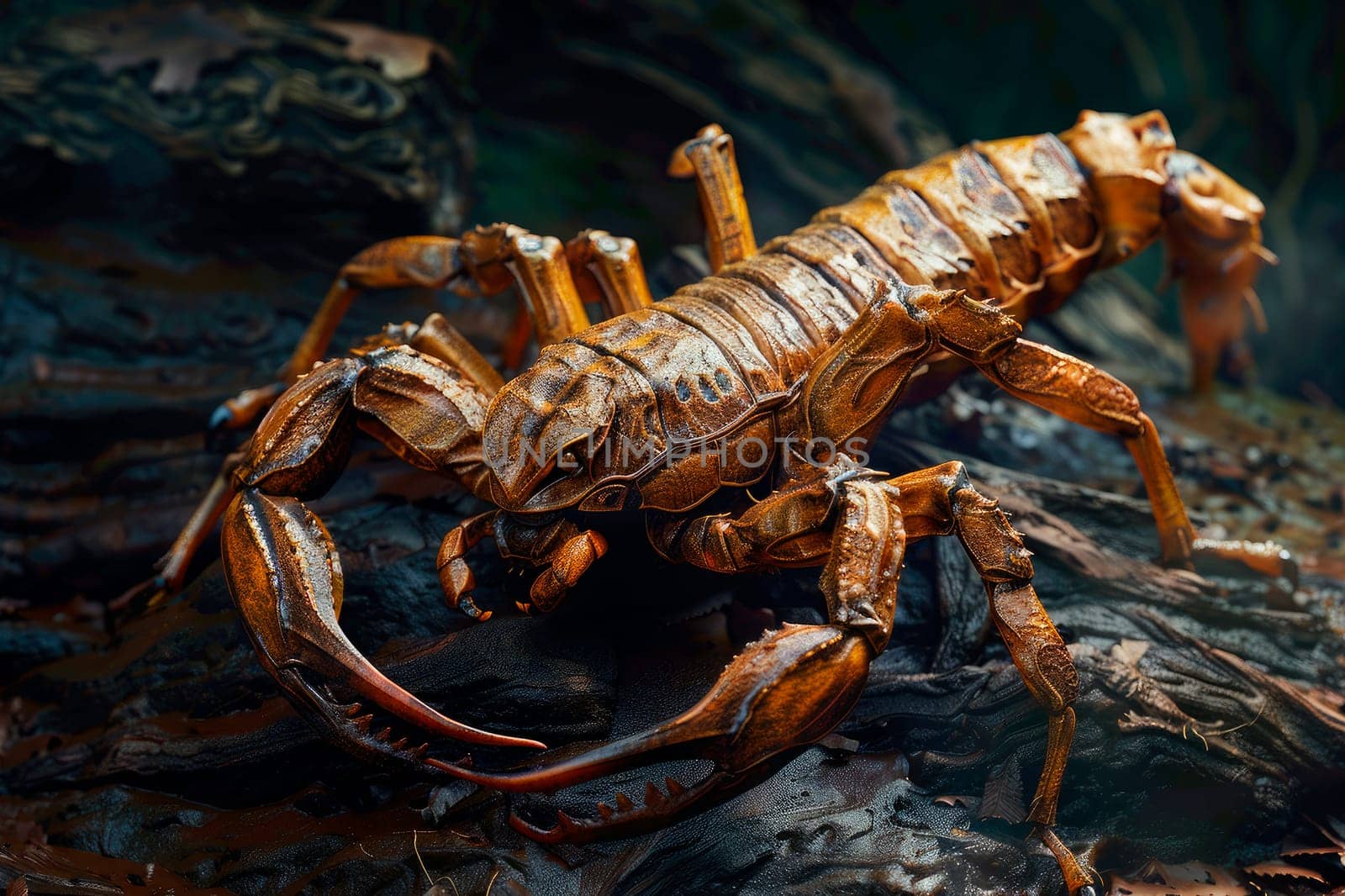 Scorpion on the rock, close up view. AI generated