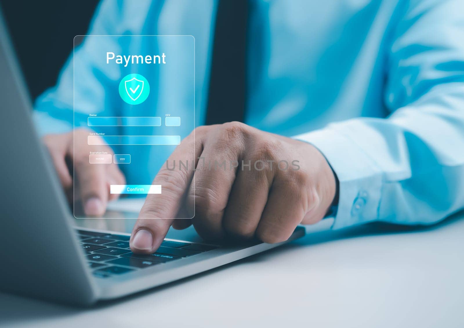Business people using computer laptop, online payment, banking, online shopping, Digital online payment concept. Technology online banking applications via internet network. financial transaction.