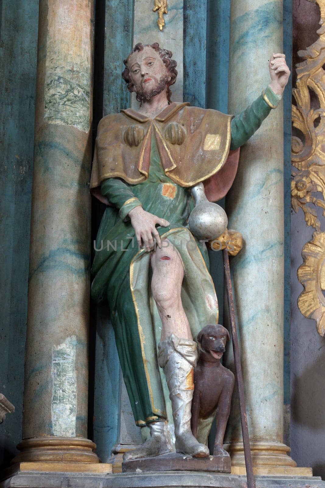 Saint Roch, statue on the altar of Saint Isidore the Laborer in the parish church of Saint Nicholas in Hrascina, Croatia