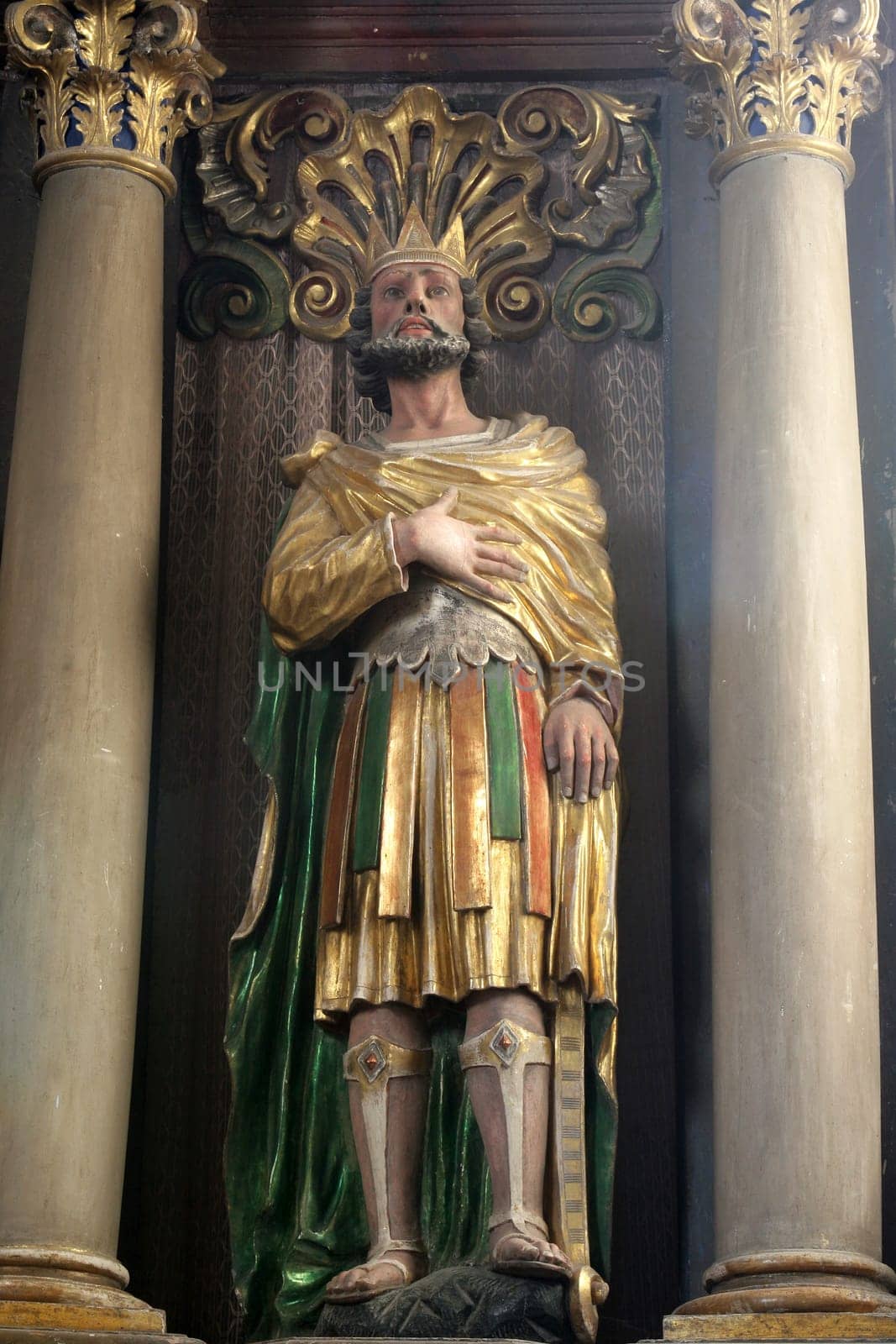 King David, statue on the main altar in the Church of St. Mary Magdalene in Cazma, Croatia