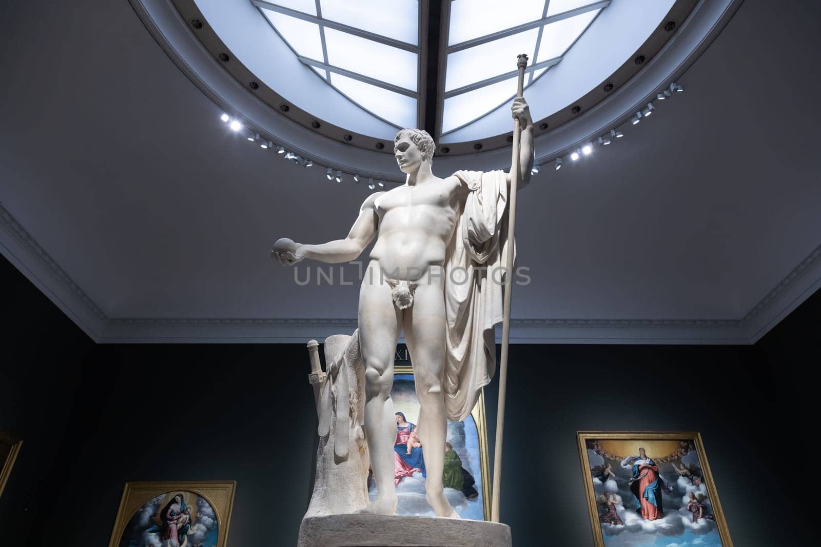 Milan, Italy - 23 September 2023: Brera antique painting museum. The Napoleon statue by Antonio Canova, 1807