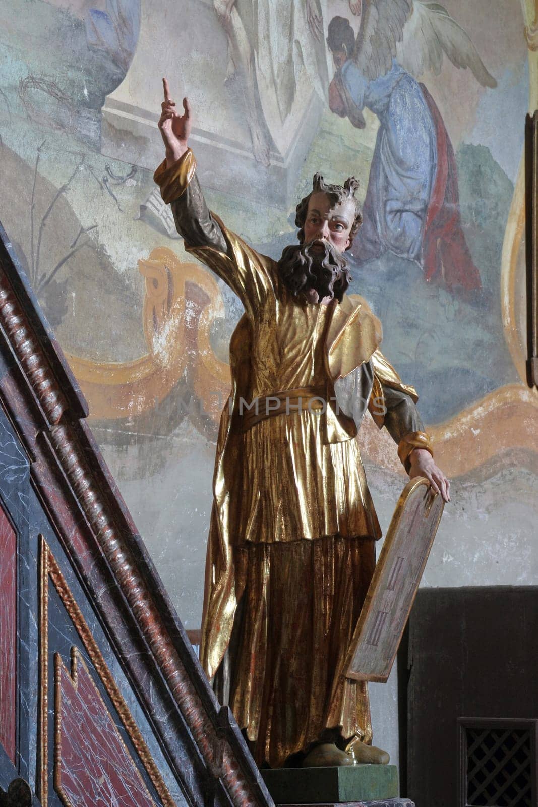 Moses, statue on the pulpit in the parish church of St. Nicholas in Hrascina, Croatia