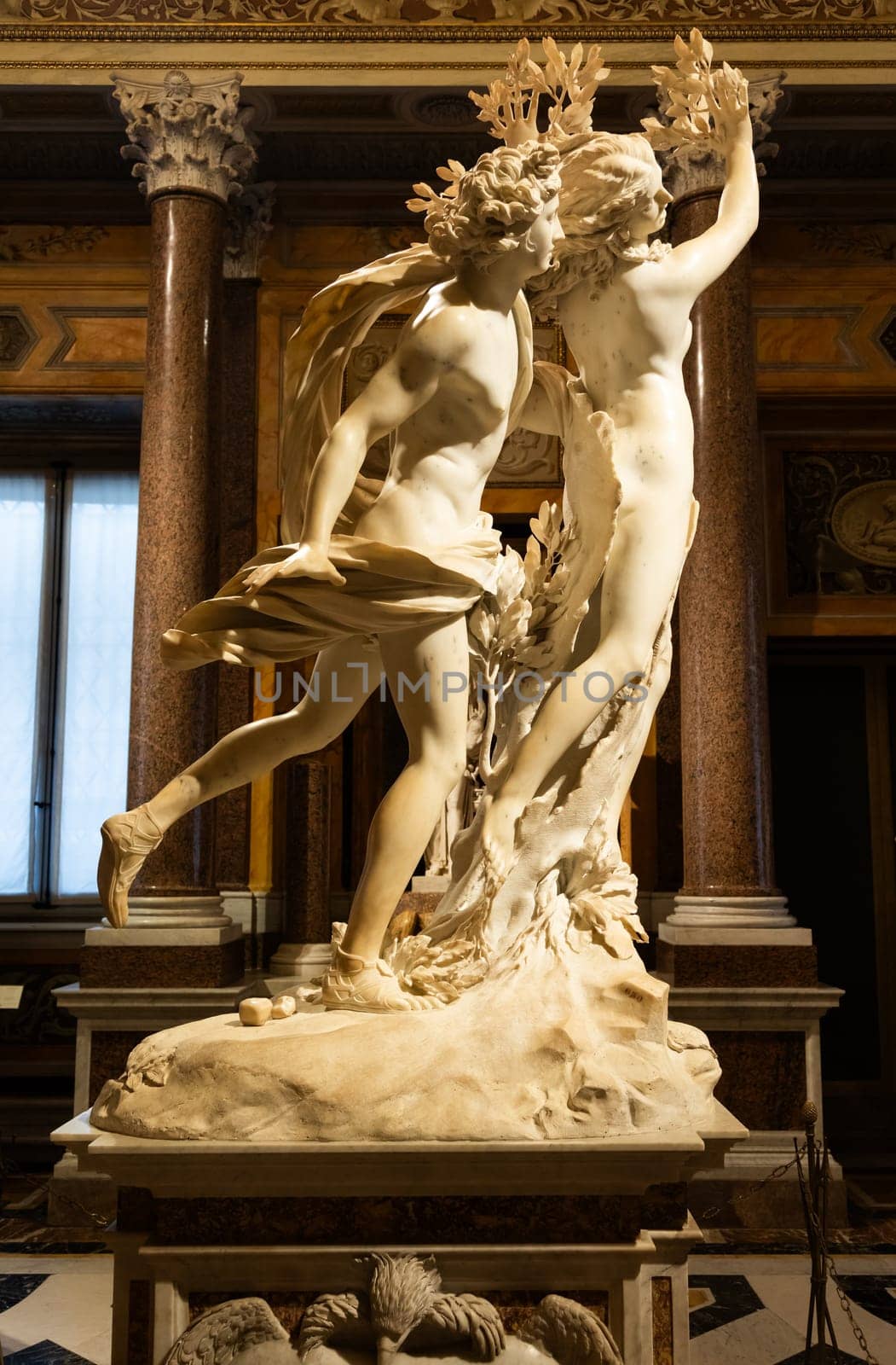 Rome, Italy - 28 December 2023: Borghese Gallery, Apollo and Daphne by Gian Lorenzo Bernini, circa 1625. Carrara marble, h. cm 243