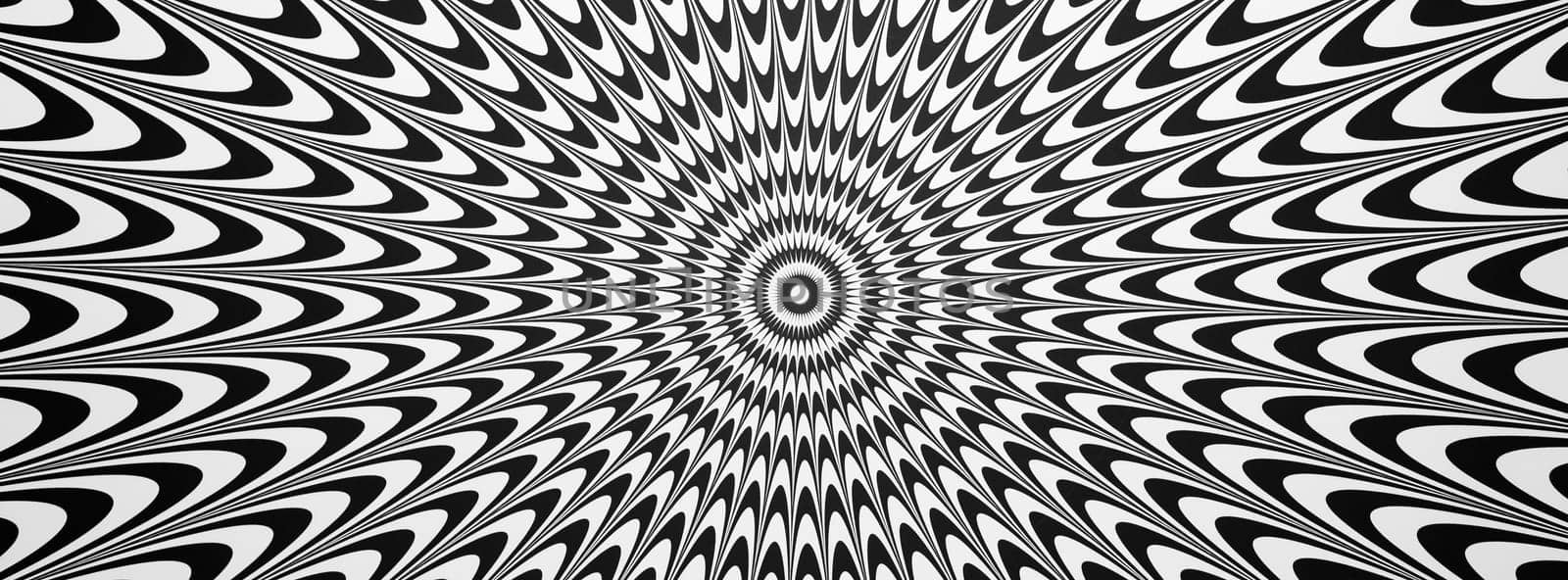 Optical illusion horizontal background. Abstract curves, geometric effect. Black and white.